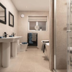 Main bedroom en-suite double sinks, bath and shower