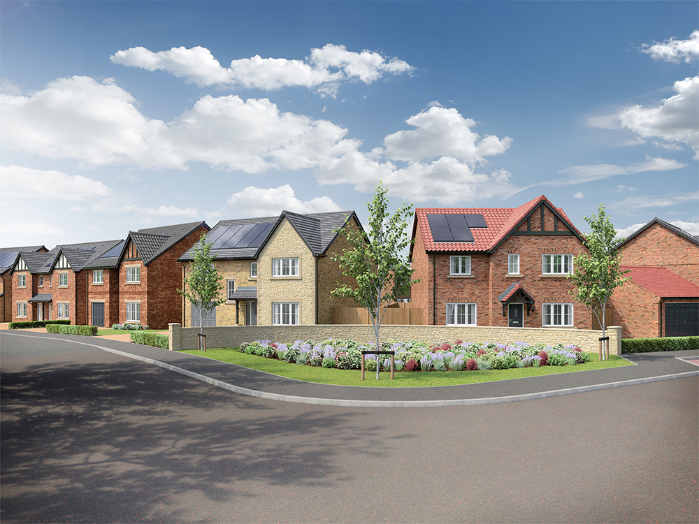 A street scene of new build houses at Tithe Gardens.