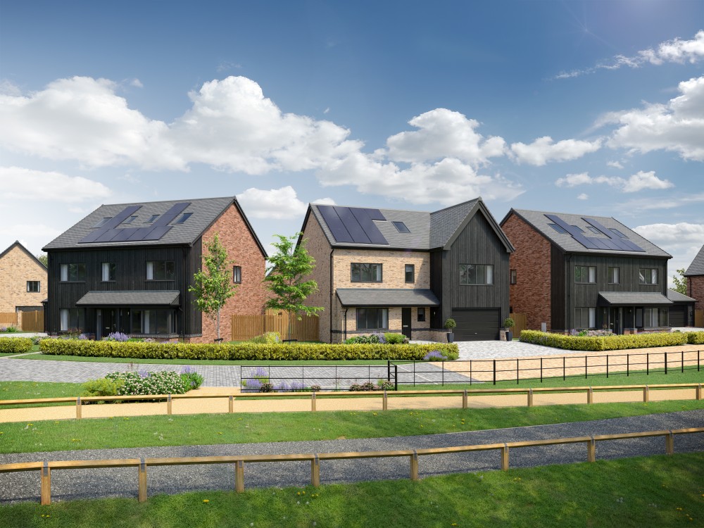 A street scene of new build houses at Tithe Gardens.