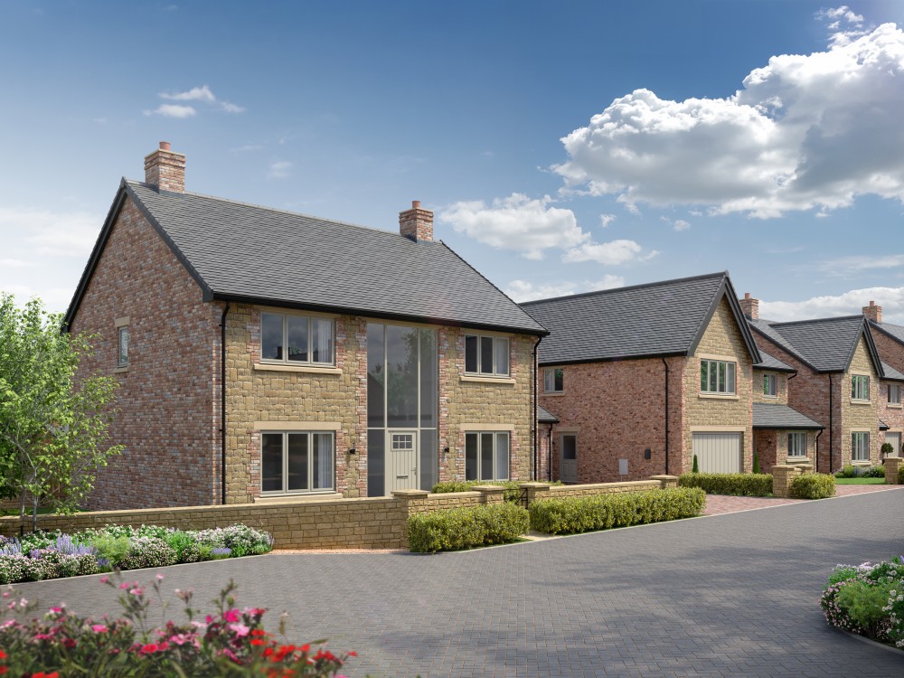 A street scene of new build houses at Tithe Gardens.