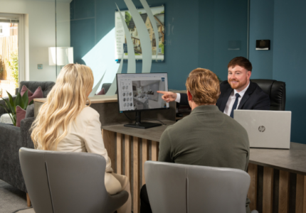 Sales Executive showing customers the kitchen visualiser on their computer