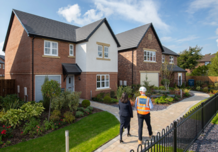 Site project manager and sales executive outside Tithe Gardens show homes