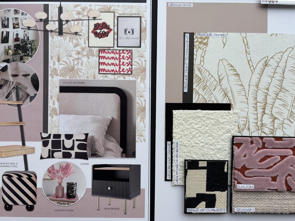 Interior design mood board for bedroom