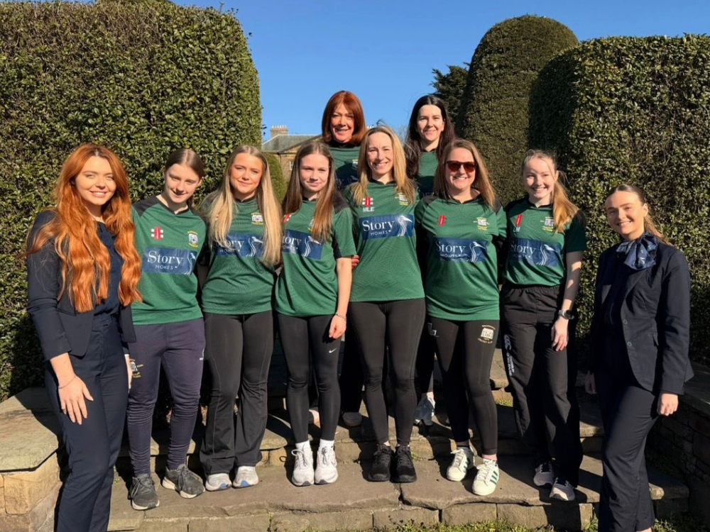 Backworth Ladies Cricket Club with their Story Homes branded tops