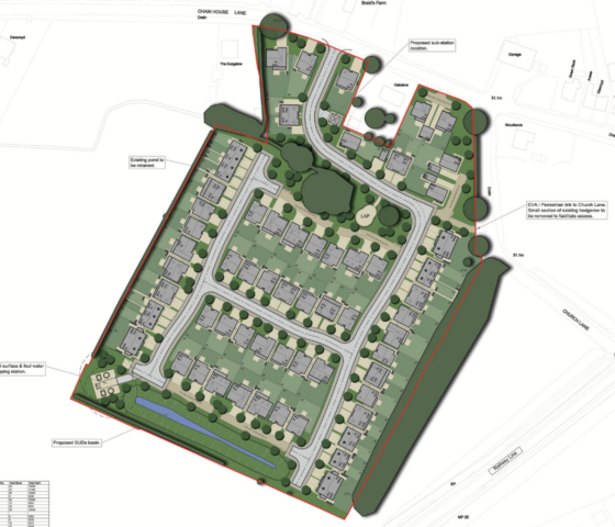 Coloured layout for land south of Chainhouse Lane, Whitestake