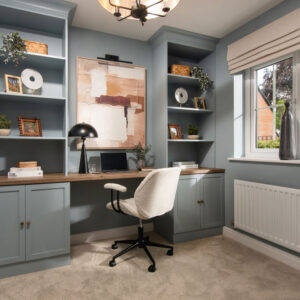 Office space with shelves and chairs