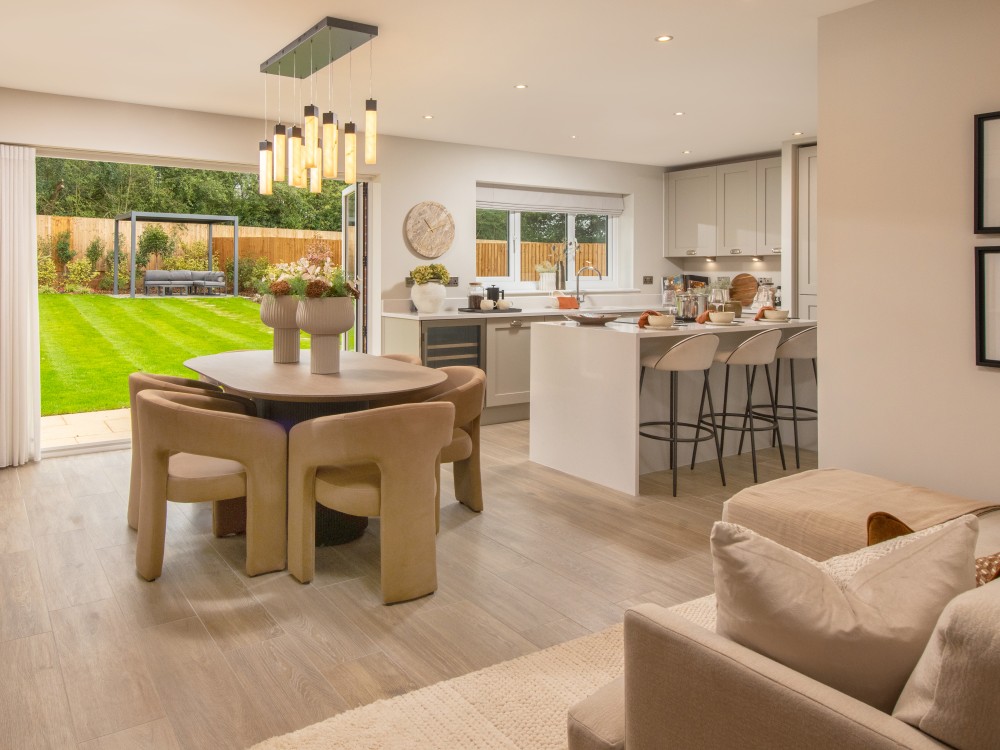 Kitchen/dining/family area with kitchen island
